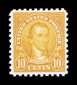 591, 10c Orange, exceedingly well centered, radiant rich color and a strong vivid impression on pristine white paper, immaculate o.g., n.h., extremely fine a highly desirable
stamp 1995 PF certificate and a 2007 PSE certificate (XF-Superb 95