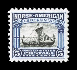 621, 5c Norse-American, a gem mint single that is perfectly centered within large marigns, extraordinarily bright and fresh, pristine o.g., n.h., extremely fine 2006 PSE
certificate (Superb 98 SMQ $660.00).