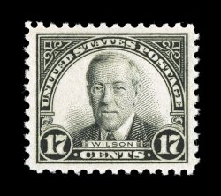 623, 17c Black, extraordinarily well centered within large margins, strong color and impression, o.g., n.h., extremely fine gem 2006 PSE certificate (Superb 98 SMQ
$680.00).