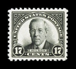 623, 17c Black, near perfect centering within large margins, strong color and impression on fresh white paper, o.g., n.h., extremely fine 2003 PSE certificate (XF-Superb 95 SMQ
$225.00).