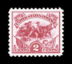 629, 2c Battle of White Plains, an outstanding mint single that is absolutely perfectly centered within uncharacteristically large margins, brilliantly rich color on clean white
paper, flawless o.g., n.h., superb 2007 PSE certificate (Gem 100