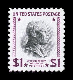 832b, $1.00 Purple and black, watermarked USIR in error, exceedingly well centered within wide margins, bright colors, pristine o.g., n.h., extremely fine 2006 PF certificate
(XF 90 SMQ $205.00).