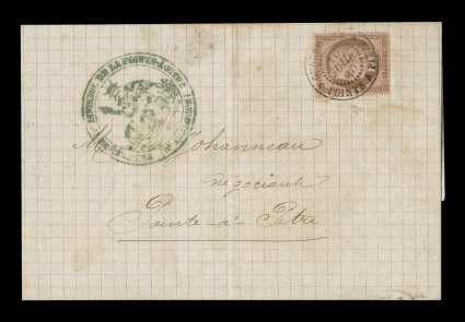 French Colonies Yvert 18, 1876 10c Brown on rose, attractive single franking with balanced even margins all around, tied to judicial cover posted locally within Pointe-a-Pitre
and tied by GuadeloupePointe-a-Pitre10 Juil. 80 double-circle c.d