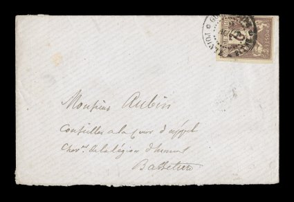 French Colonies Yvert 38, 1878 2c Lilac brown on buff, Ty. II, single franking with clear to large margins, tied to small printed matter envelope to Basse Terre by
GuadeloupePointe a Pitre2 Aout 80 double-circle c.d.s., backstamped Basse Ter