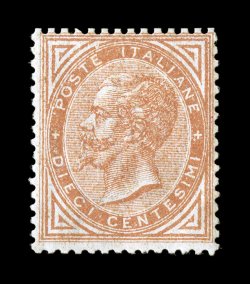 Sassone L17, 1863 10c Orange ocher, London printing, fresh mint single, attractive deep color characteristic of this early printing, bright paper, o.g., normal fine centering a
scarce and attractive stamp signed A. D(iena), E(nzo) D(iena) and