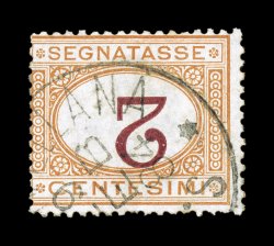 Sassone S4b, 1870 2c Ocher and carmine, inverted numeral, attractive used single of this rare error, fresh deep colors on bright paper, neatly cancelled with a portion of an
1884 c.d.s., normal fine centering an elusive error which is normally