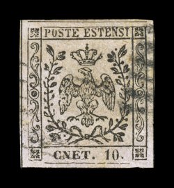 Sassone 9h, 1857 10c Black on rose,Cnet for Cent, a scarce used example of this variety, nearly full dividing lines all around, lightly cancelled, extremely fine and rare signed
G. Oliva (Scott 7b $900.00).