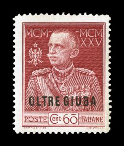 Sassone 21, 1925 60c King Victor Emmanuel, perforated 13 12, another mint example of this rarity, fresh color and well centered, o.g., minor thin specks from hinging, otherwise
very fine and very rare signed G. Oliva, A. D(iena), E(nzo) D(iena