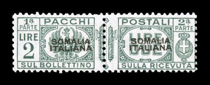 Sassone PP61, 1940 2L Green with SomaliaItaliana overprint, lovely mint single, strong rich color and impression on bright white paper, well centered for this, o.g., n.h., very
fine another scarce key value of this issue signed A. Diena and