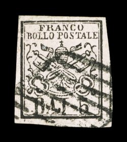 Sassone 6d, 1852 5b pale rose, printed on both sides, a striking example of this rare and striking variety, the front of the stamp is well margined with strong impression, used
with black lozenge grid cancel, the reverse has an equally strong im