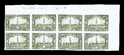 149P-57P, 59P, 1928-29 1c-$1.00 Scroll and Pictorial issue, plate proofs on India, all values except the 50c which was not available when this group was purchased, in top
margin imprint and plate number blocks of ten (the $1.00 is a plate block