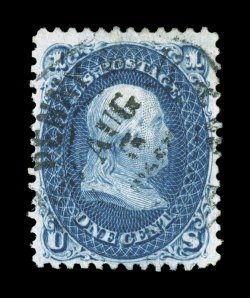 63b, 1c Dark blue, used, deep luxuriant color in the scarce and desirable Dark blue shade, razor-sharp impression on clean white paper, well centered, light town c.d.s.
postmark, very fine 2005 PF certificate.