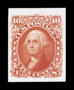 68TC1, 10c Orange large die proof in India, mounted on card cut to stamp size, brilliant color, very fine and rare.