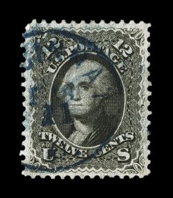 69, 12c Black, used, excellent centering within large margins, strong color and a crisp impression, sharp blue c.d.s. postmark, extremely fine and choice 2007 PSE certificate
(XF 90 SMQ $315.00).