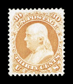 71, 30c Orange, unused, uncharacteristically well centered within unusually wide margins, bright color, extremely fine 1989 PF certificate.