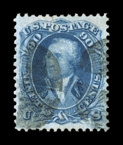 72, 90c Blue, an especially handsome used example of this high value, extraordinarily well centered within much larger margins than normally associated with this stamp, rich
luxuriant color and a well defined impression on crisp white paper, rel