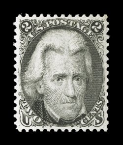 73, 2c Black, beautifully centered within large margins, strong rich color and an excellent clarity of impression on bright white paper, full fresh o.g., lightly hinged,
extremely fine a particularly choice mint example of this popular stamp 1