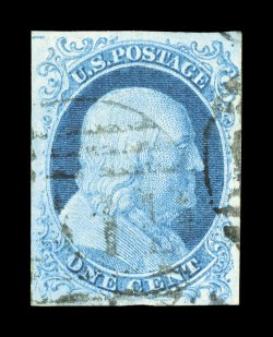 5A, 1c Blue, Ty. Ib, position 3R1E, an incredibly handsome and select used example of this very rare stamp, possessing exceptionally large and wonderfully well balanced margins
which are almost never encountered on this stamp, bright early color