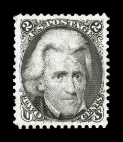 103, 2c Black re-issue, an exceedingly choice mint example of this rare and popular re-issue, marvelously fresh and crisp, incredibly intense color and a razor-sharp impression
on bright paper, large margins all around, full o.g., lightly hinged