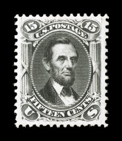 108, 15c Black re-issue, a magnificent mint example of this re-issue rarity, possessing virtually perfect centering with enormously large margins, easily being the most
spectacular centering and margins one would ever encounter on this value, st