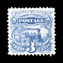 125, 3c Blue re-issue, desirable unused example of this key re-issue, excellent centering, brilliantly rich color and a sharp impression on pristine white paper, extremely fine
only 1,406 sold 1970 and 1988 PF certificates ex-Klein.