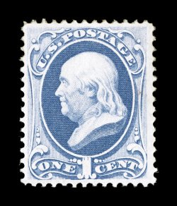 134, 1c Ultramarine with grill, beautiful color that is uncommonly bright and fresh, crisp impression on pristine white paper, well centered and margined, o.g., relatively
lightly hinged, very fine and a choice copy of this scarce and difficult