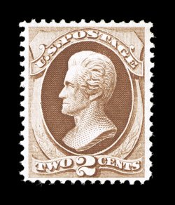 135, 2c Red brown with grill, fresh mint single, sumptuously rich color and an uncommonly clean impression on crisp paper, exceptionally well centered, full o.g., lightly
hinged, extremely fine photocopy of a 1983 PF certificate for a block of