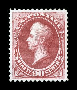 166, 90c Rose carmine, beautifully centered although reperforated at left, strong rich color, small part o.g., extremely fine appearance clear 1989 PF certificate (genuine, part
o.g.) and a 2008 PSE certificate.