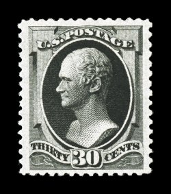 190, 30c Full black, an impressive mint example, featuring extravagantly large margins all around and being wonderfully well centered within them, deep rich color on bright
fresh paper, especially clean o.g. that has been only very lightly hinge