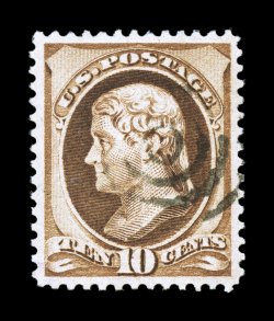 209, 10c Brown, impressive used example, precisely centered within large margins, strong rich color, unusually light and unobtrusive target cancel, extremely fine 2007 PSE
certificate (XF-Superb 95 SMQ $235.00).