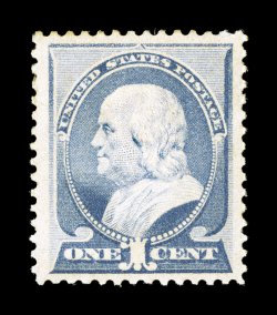 212, 1c Ultramarine, uncharacteristically well centered amid especially wide margins, wonderfully bright and fresh, o.g., barest trace of hinging, extremely fine 1989 PF
certificate (never hinged by omission).