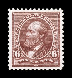 224, 6c Brown red, unusually well centered within exceedingly large margins, rich fresh color and a well defined impression, o.g., n.h., extremely fine 2006 PSE
certificate.