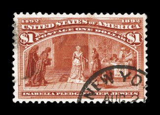 241, $1.00 Columbian, used, deep vibrant color and an especially strong impression, lovely centered within large margins, very fine 1984 PF certificate.