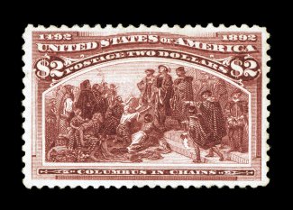 242, $2.00 Columbian, well centered and margined, deep rich color, o.g., minute sealed tear at right, very fine appearance clear 1984 PF certificate.