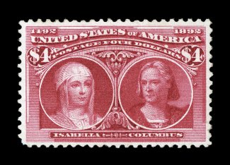 244, $4.00 Columbian, a most attractive mint example of this commemorative, deep vibrant color and a well incised impression, extraordinarily well centered within large margins,
o.g., choice very fine 1992 PF certificate.