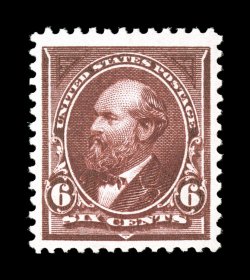 271 var., 6c Claret brown, a most impressive mint example of this elusive shade variety, featuring stunning distinctive color that is incredibly deep and intense, with a truly
prooflike impression on pristine white paper, exceptionally well cent
