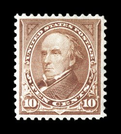 282C, 10c Brown, Ty. I, remarkably well centered within uncharacteristically large margins, strong fresh color, o.g., relatively lightly hinged, extremely fine 1987 PF
certificate.