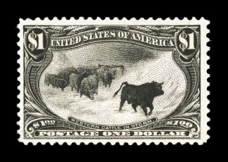 292, $1.00 Trans-Mississippi, rich fresh color on bright paper, nicely centered and margined, o.g., lightly hinged, very fine 1981 PF certificate.