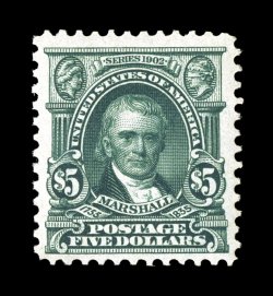 313, $5.00 Dark green, intensely rich color and impression on fresh paper, attractively centered within large margins, o.g., a very fine and choice example of this scarce high
value 1979 PF certificate for a pair, this being the right stamp.