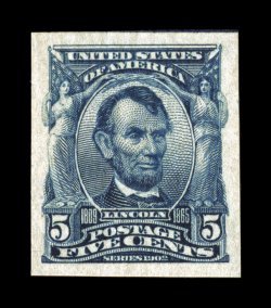 315, 5c Blue imperforate, large even margins all around, deep rich color, pristine o.g., n.h., extremely fine 2007 PSE certificate (XF-Superb 95 SMQ $660.00).