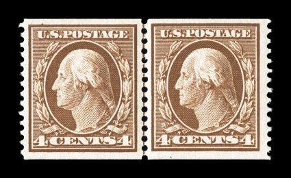 354, 4c Orange brown coil, perf. 12 vert., guide line pair, well centered and margined, strong rich color, o.g., l.h., very fine 1986 PF certificate.