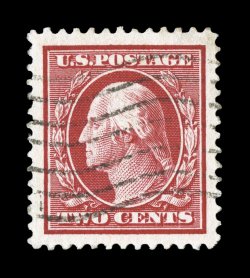 375, 2c Carmine, jumbo used single, with four huge margins and impeccable centering, radiant rich color and a deeply etched impression, light machine cancel, extremely fine
encapsulated PSE certificate (XF-Superb 95 Jumbo SMQ $100.00 for 95 an