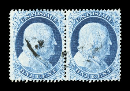 23, 1c Blue, Ty. IV, used horizontal pair, being positions 97-98RIL, unusually well centered and margined, fresh color on bright paper, very lightly cancelled, extremely fine
1988 PF certificate.