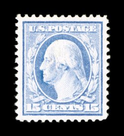 382, 15c Pale ultramarine, marvelous centering amid lavish margins, which are quite uncharacteristic of this value, remarkably bright and fresh, o.g., lightly hinged, extremely
fine 1986 PF certificate.