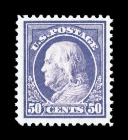 421, 50c Violet, single line watermark, brilliantly fresh, nicely centered within extra-large margins, o.g., n.h., choice very fine photocopy of a 1982 PF certificate for a
block of four, this being the bottom left stamp.