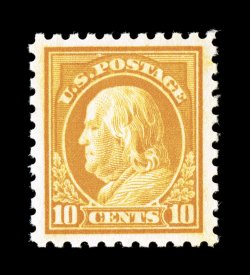 433, 10c Orange yellow, a striking mint single, featuring the most dazzling color we have ever seen on this value, plus it possesses remarkable centering within exceptionally
large margins, o.g., n.h., an extremely fine gem 1997 PF certificate
