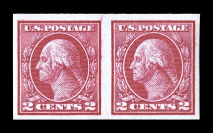 459, 2c Carmine imperforate coil, pair, brilliant color, large margins all around, o.g., n.h., extremely fine 1984 PF certificate.
