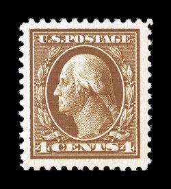 503, 4c Brown, very well centered within huge margins, sumptuously rich color, o.g., n.h., extremely fine jumbo 2007 PSE certificate (XF 90 Jumbo SMQ $75.00 for 90 and $285.00
for 95).