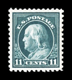 511, 11c Light green, an outstanding mint single, impeccably well centered within large margins, rich luxuriant color and a well defined impression, unblemished o.g., n.h., an
extremely fine gem 2007 PSE certificate (Superb 98 SMQ $800.00) on