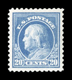515, 20c Light ultramarine, a highly select mint example, featuring outstanding centering amid exceedingly large margins, lovely rich color and a well defined impression,
pristine o.g., n.h., an extremely fine gem encapsulated PSE certificate (